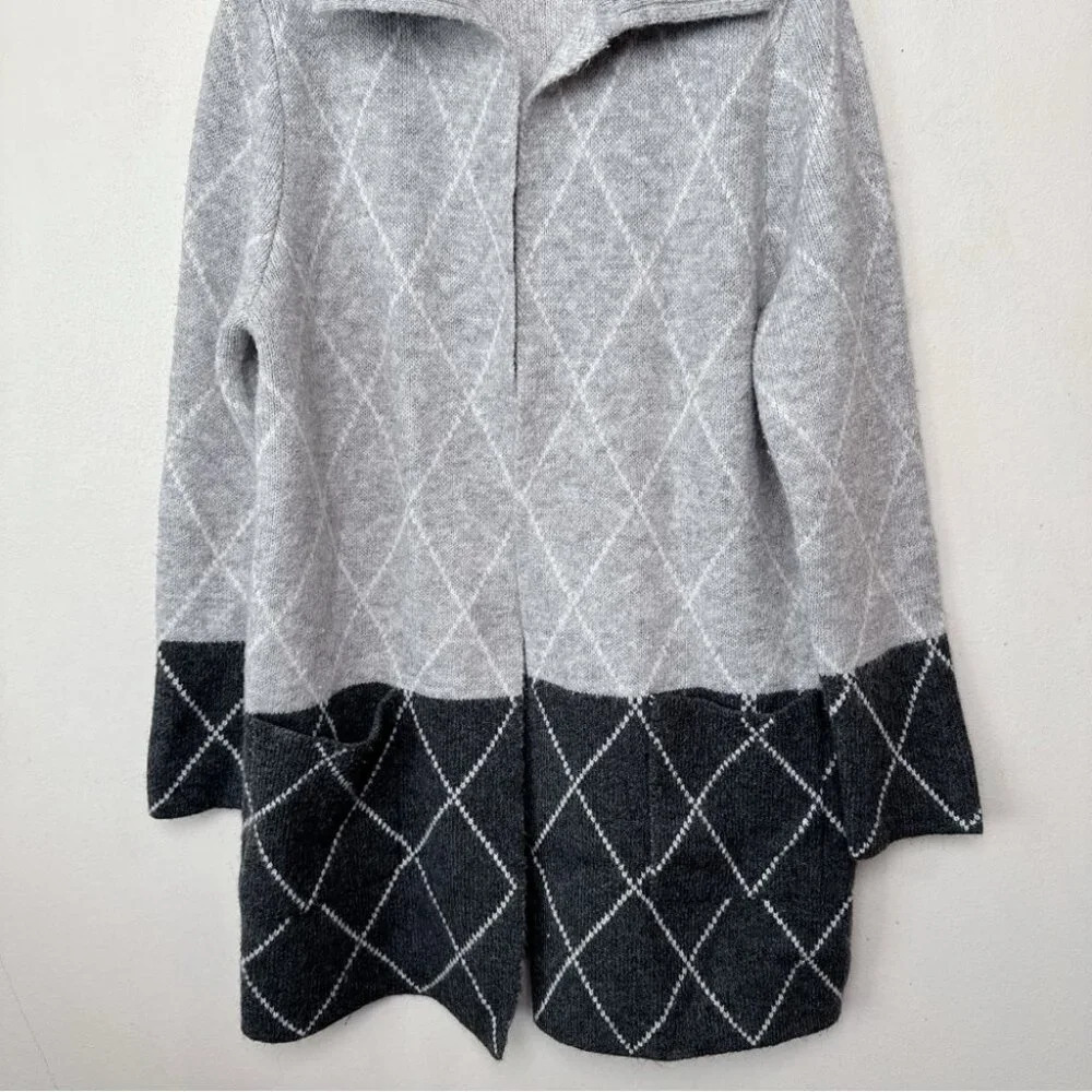 Tahari Womens Xlarge Argyle Long Grey Open Cardigan - Picture 5 of 15